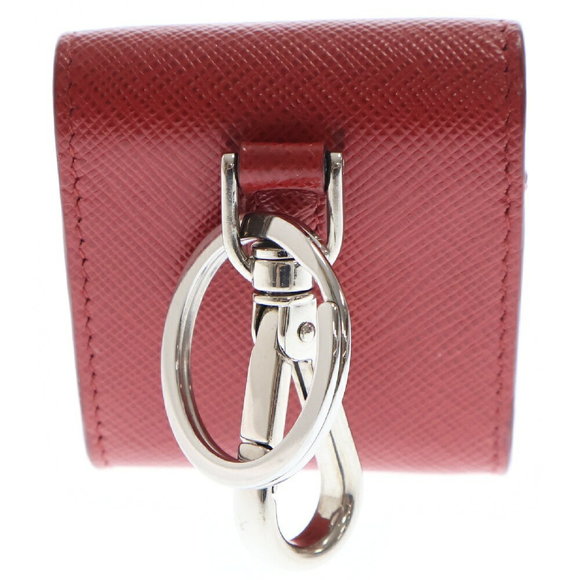 Prada Charm Leather Red Bag Saffiano AirPods Case Triangle - Picture 1 of 5